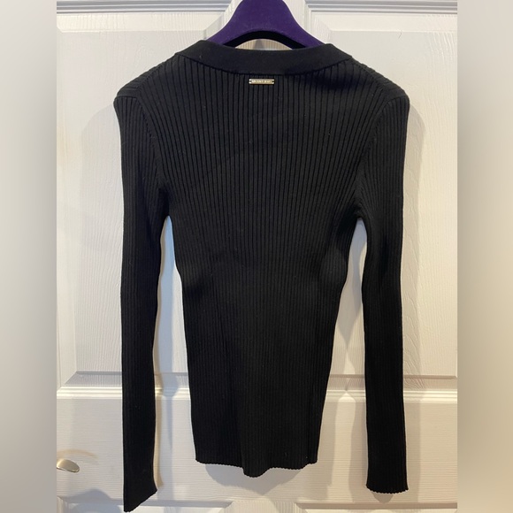 NEW💎Michael Kors Black Ribbed Crewneck Sweater ribbon bow Gold Logo Plaque smal - Picture 3 of 9
